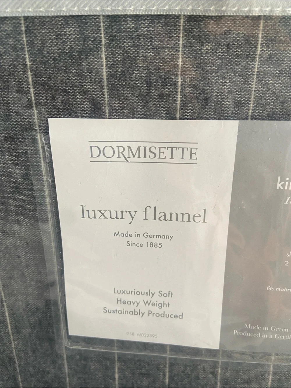 King size Dormisette luxury flannel cotton sheet set Charcoal grey pinstripe